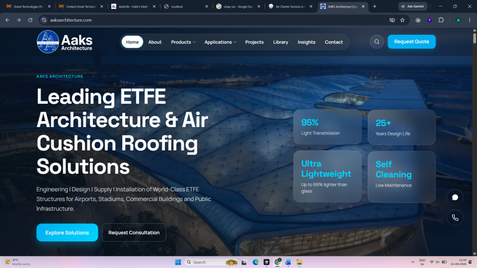 Aaks Architecture ETFE roofing solutions website