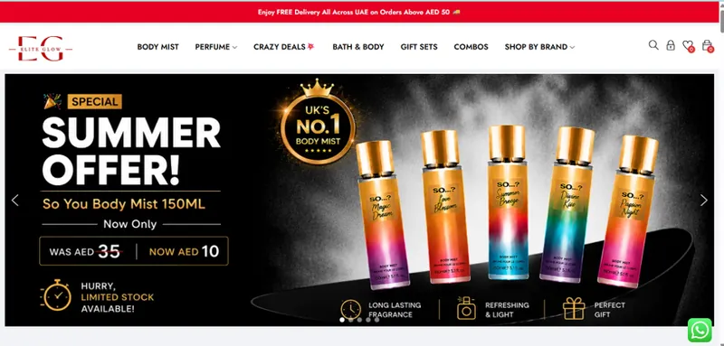 Elite Glow UAE ecommerce website development Gnext