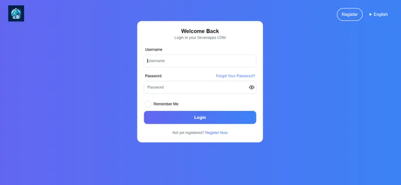Sevenapps CRM login and product UI