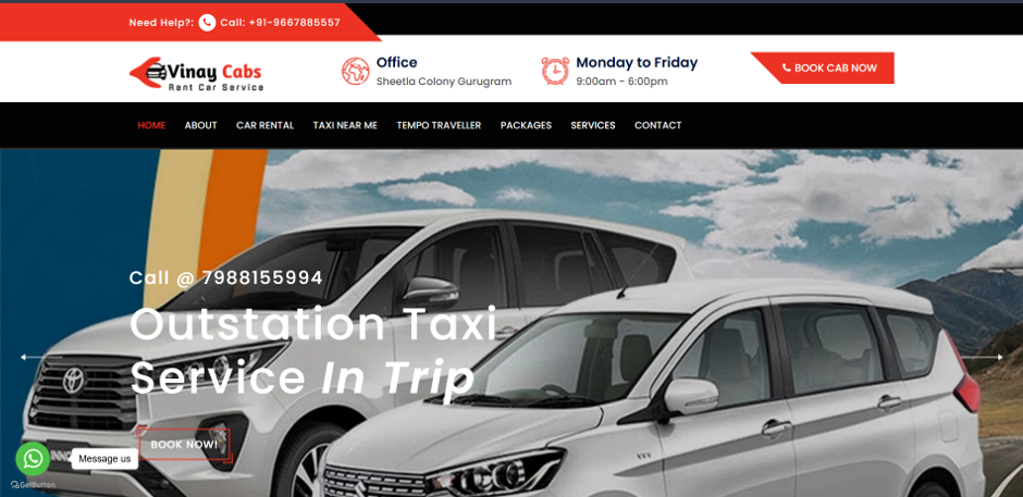 Vinay Cabs car rental website design Gurugram Gnext